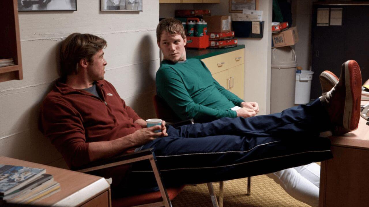 Brad Pitt and Chris Pratt in Moneyball