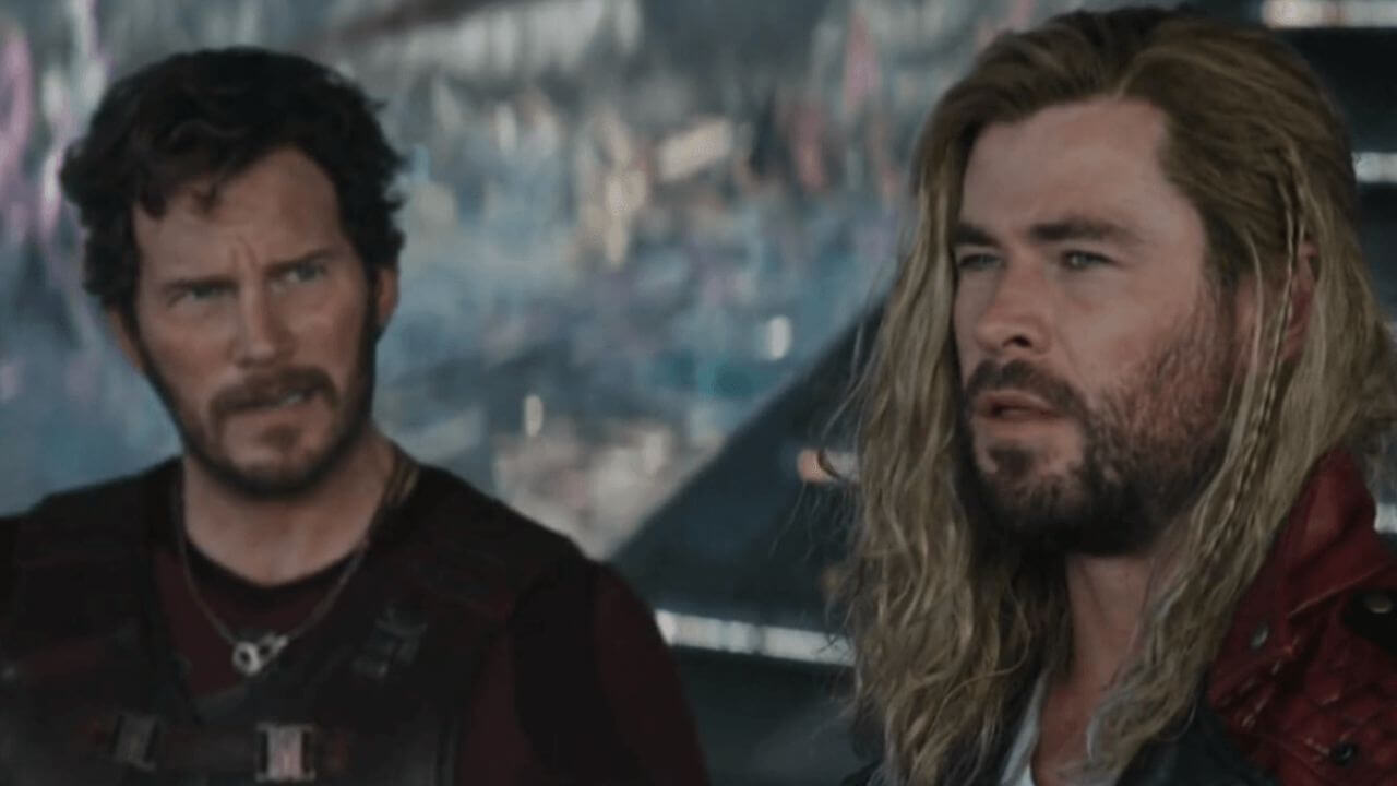 Chris Pratt and Chris Hemsworth in Thor Love and Thunder