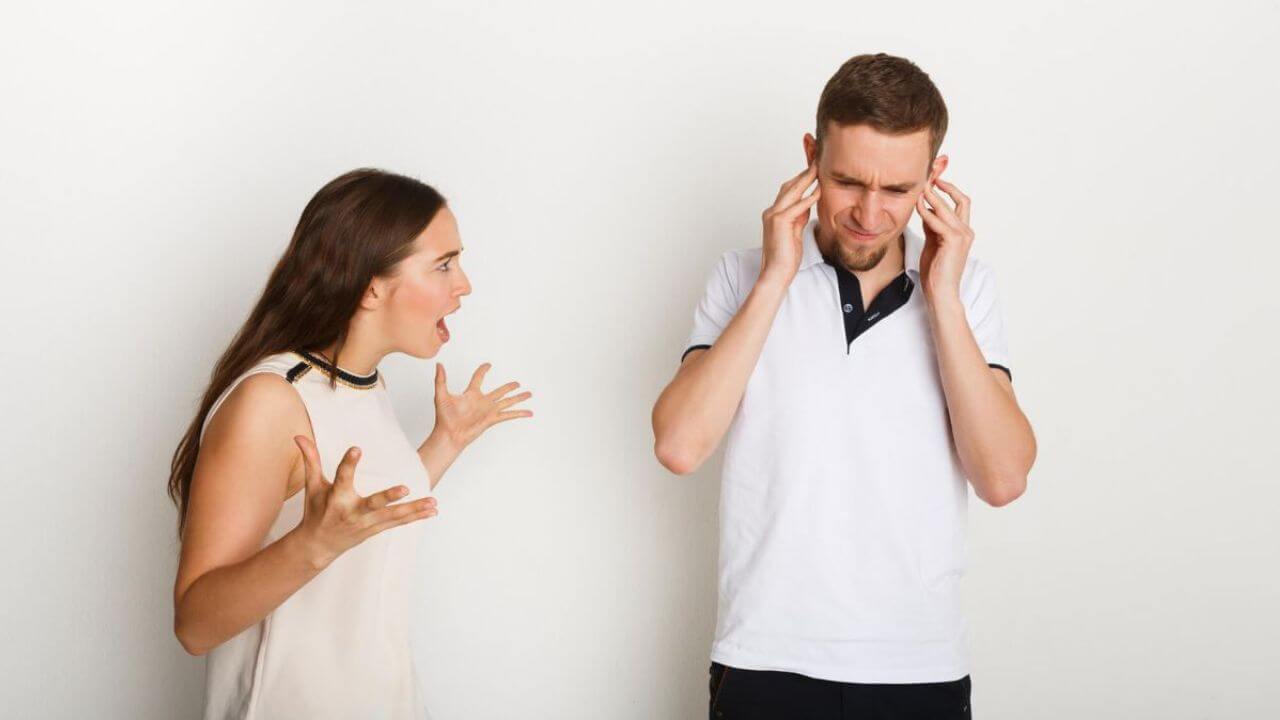 Couple Quarreling Woman Shouting At Man