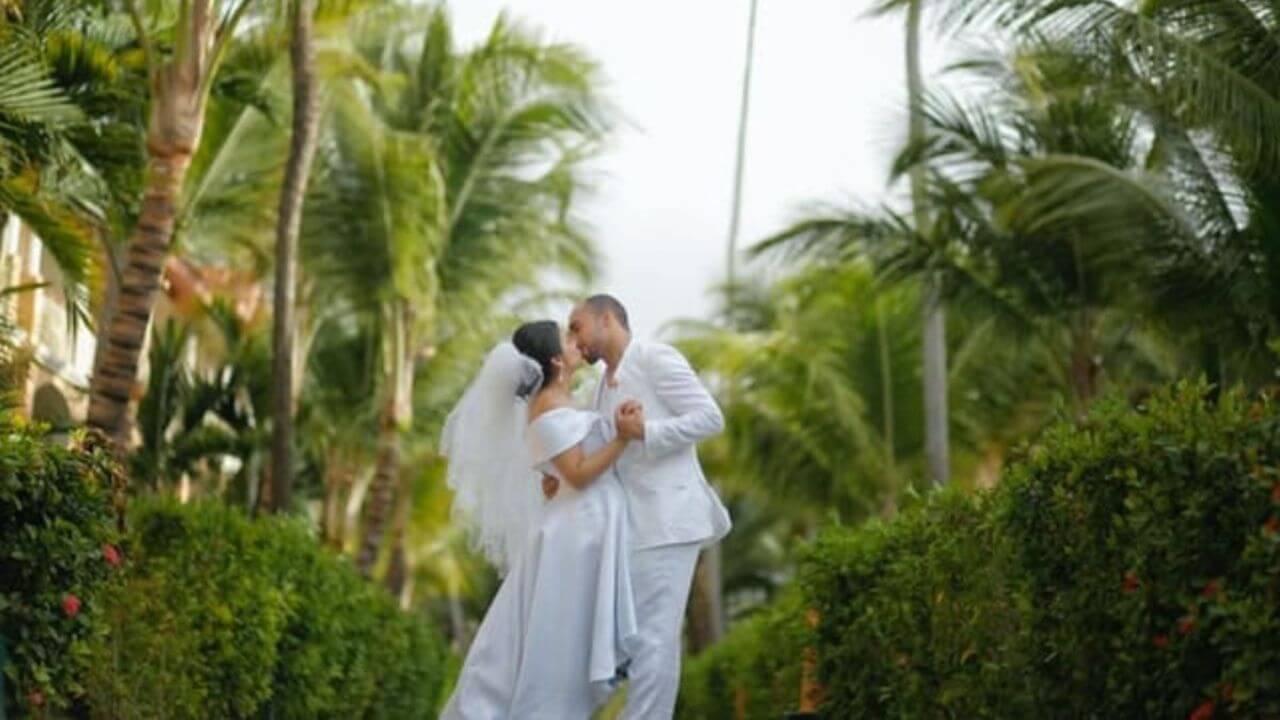 Couple on Wedding Day Wearing White