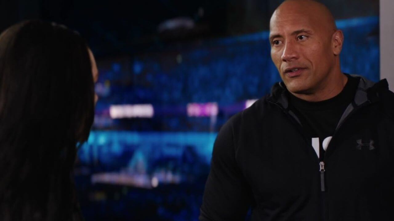 Dwayne Johnson and Florence Pugh in Fighting with My Family