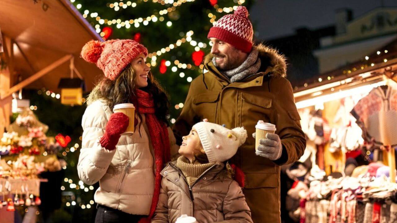 Family In A Christmas Market