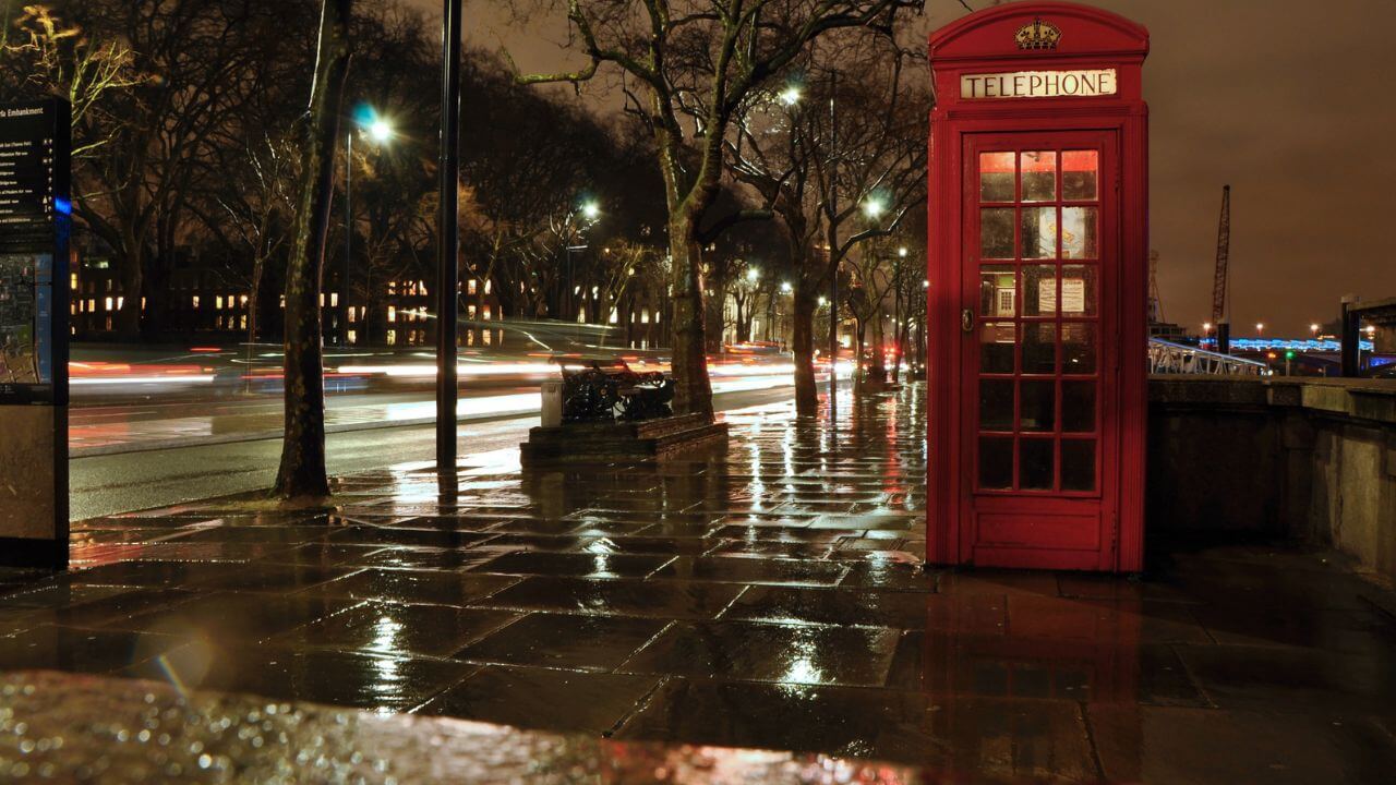 London Telephone Red Boc On A Rainy Night