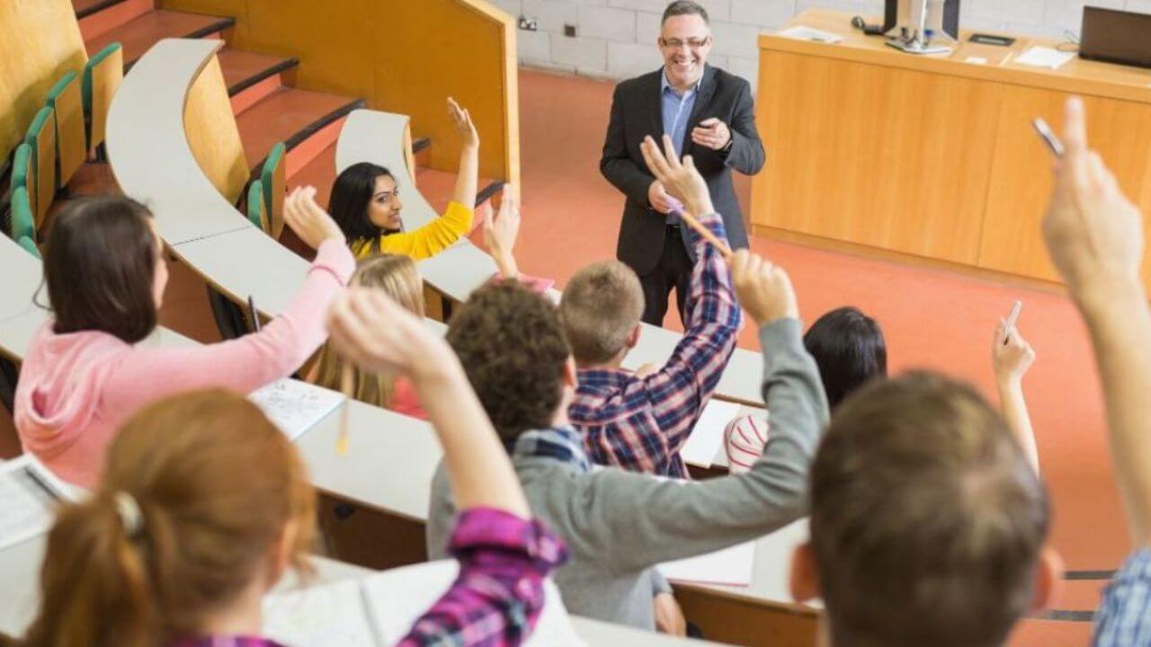 Professor Happy with His Active Students